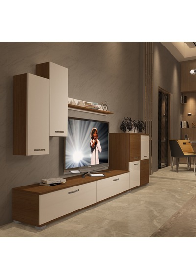 Decoraktiv Eko 6 Slm Std Tv Ünitesi Tv Sehpası - Ceviz Beyaz Ahşap - Beyaz