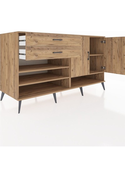 Kronos Konsol 4 Raflı 2 Çekmeceli 2 Kapaklı 176x59x99 Çam-çam Çam-çam