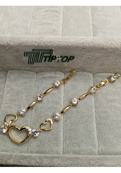 Tiptop/ Gold Renk Kalp Model Zirkon Taşlı Bileklik Altın - Gold