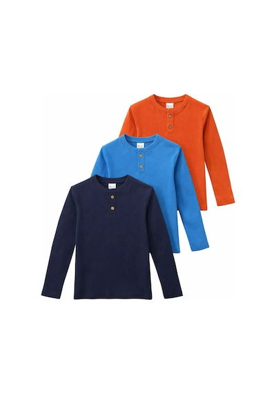 Monox Erkek Çocuk 3 Lü Paket Uzun Kollu Henley Yaka Sweatshirt Lacivert Saks Kiremit