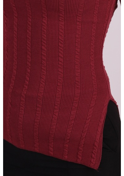 Armonika Kadın Bordo Asimetrik Yaka Yandan Yırtmaçlı Bluz Arm-26k001066