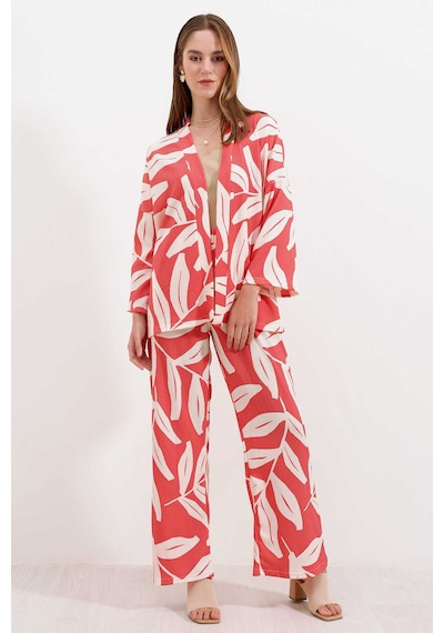 Bigdart Gabria Desenli Kimono Takım Nar Çiçeği