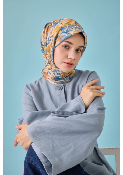 Silk Home Soft Eşarp 73088-28 Krem, Turuncu, İndigo, Sarı, Bebe Mavi