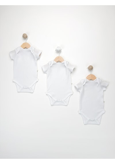 Sezgibaby Unisex, Bebek Kısa Kol % 100 Pamuk 3'lü Çıtçıtlı Body & Zıbın 0-3 Ay / 3-6 Ay / 6-9 Ay Beyaz