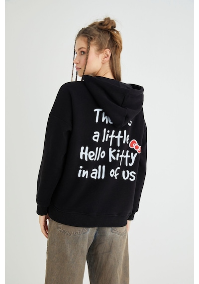 Hello Kitty Lisanslı Baskılı Kapüşonlu Kalın Sweatshirt Çok Renkli