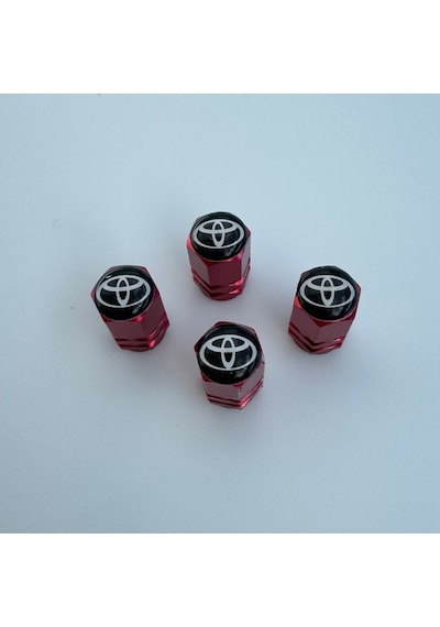 Toyota Yaris İle Uyumlu Logolu Alüminyum Altıgen Kırmızı Sibop Kapağı
