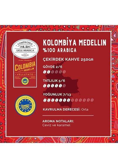 Caffe Corsini Kolombiya Medellin %100 Arabica Çekirdek Kahve 250 G