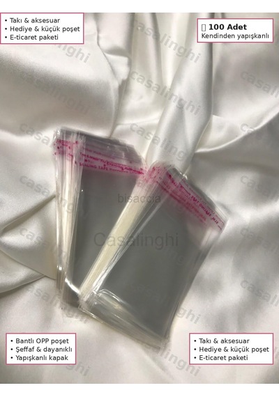 Şeffaf Jelatin Poşet 100 Adet 5x12 Cm Kendinden Yapışkanlı Bantlı Opp Torba Kapak Payı Dahil Ambalaj Casaling