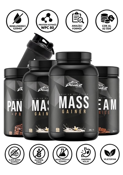 Hacim Paketi 12: 2 Adet Mass Gainer 2x3 Kg Vanilya + Protein Pancake 750 Gr + Cream Of Rice 1 Kg + Shaker