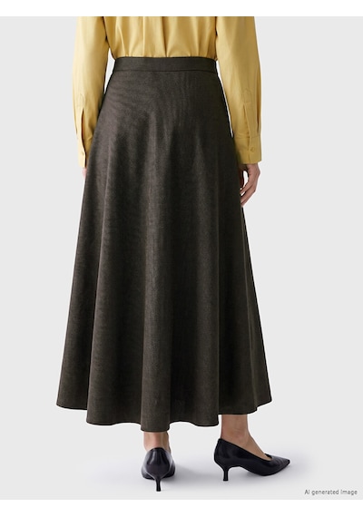Lcw Modest Haki Beli Fermuarlı Ekose Kloş Etek