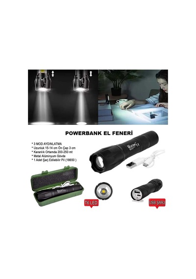 Powerbank Özellikli Uzun Menzilli El Feneri Wt-039 Açık Kırmızı