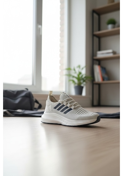 Enoch Ortopedik Ultra Hafif Şeritli Fileli Çoraplı Sneaker Spor Ayakkabı Bej