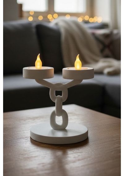 Dekoratif Zincir 2 Li Mumluk Tealight Mum Dahil Modern Masa Üstü Mumluk 15 Cm