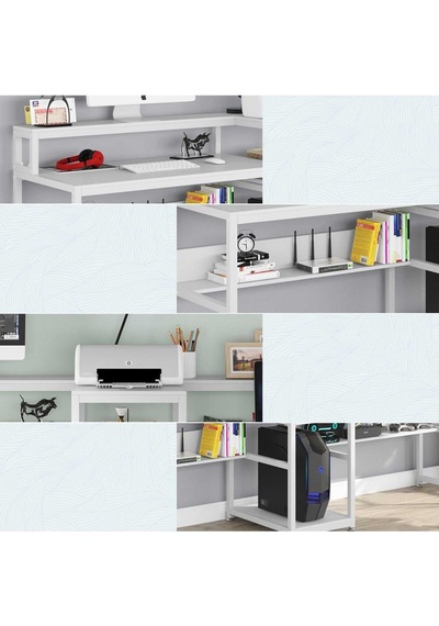 Zizuva Zizuva Tasarım Beyaz Raf Kitaplıkla Bölmeli Modern 2 Kişilik Ça