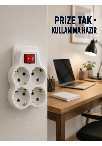 Duvar Priz Çoğaltıcı 4 Çıkışlı Açma Kapama Düğmeli Kablosuz Priz Adaptörü