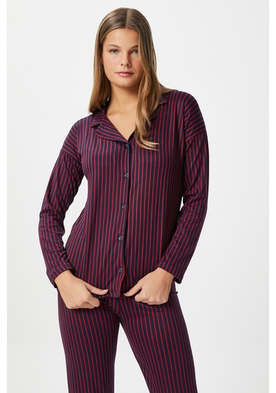 Ritnice Kadın Secret Extra Soft Lacivert Bordo Çizgili Pijama Takımı Bordolacivert Bordo - Lacivert