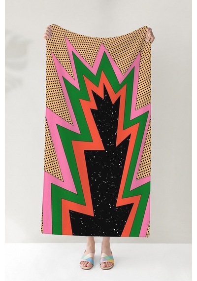 Geometrik Modern Etnik Plaj Havlusu - Renkli Pop Art Zigzag Hızlı Kuruyan Mikrofiber Havlu Sedef Tınısı