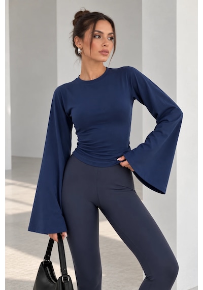 Bb Butik Basic Kadın İspanyol Kol Fit Bluz Zg3535 Lacivert