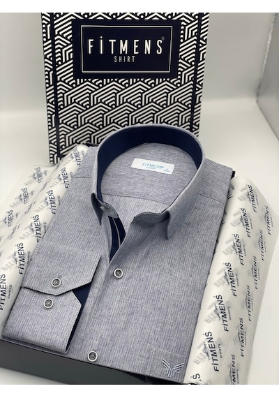 Klasik Uzun Kol Keten Cotton Hediye Kutulu Erkek Gömlek Fs-001261 - Lacivert-2051