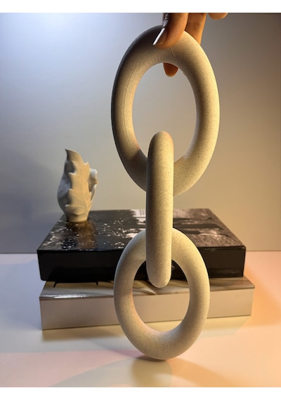 Modern Beyaz Zincir Dekoratif Obje Şık Masa Üstü & Kitaplık Süs Eşyası 15 Cm X 3 Zincir Bloğu