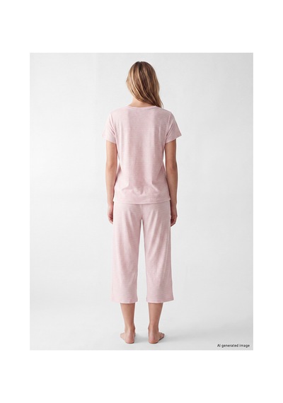 Lcw Dream Pembe Bisiklet Yaka Baskılı Kadın Kaprili Pijama Takımı