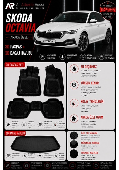 Skoda Octavıa E-tech 2023-2026 Araca Özel 3d Paspas + 3d Bagaj Havuzu