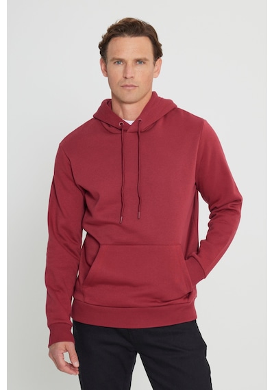 AC&Co / Altınyıldız Classics Standart Fit Normal Kesim Kapüşonlu Kanguru Cepli Pamuklu Erkek Sweatshirt Bordo