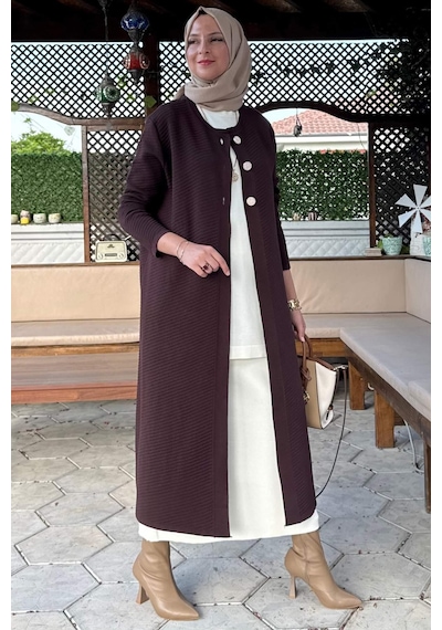Rabia Şamlı Sinem Çelik Örme Triko Hırka Acı Kahve Çok Renkli