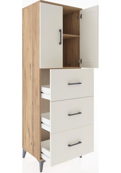 Hyperion Dolap 2 Raflı 3 Çekmeceli 2 Kapaklı 60x44x182 Çam-ay... Çam
