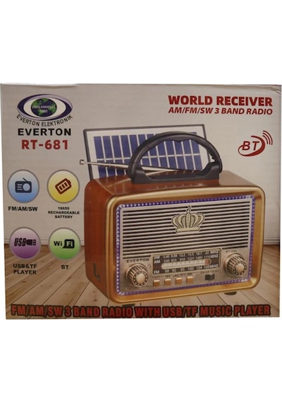 Everton Rt-681 Solarlı,ledli, Şarjlı Nostaljik Radyo Fm-am-sw-usb-tf