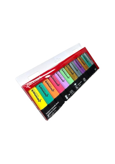 Fosforlu Kalem 12 Li Asetat Karışık Renk 6 Pastel + 6 Simli Hs-505-12ps 709696 Çok Renkli