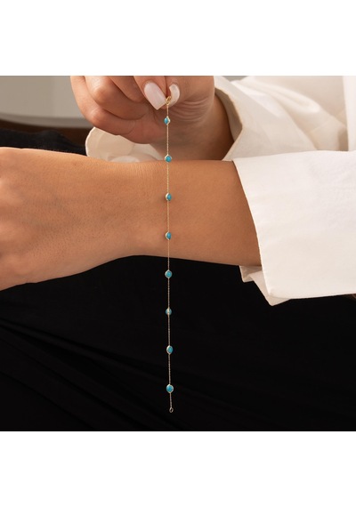 Firuze Taşlı Minimal 14 Ayar Altın Bileklik Altın