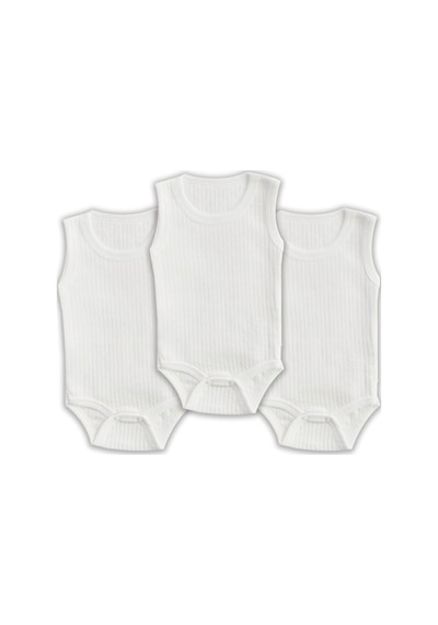 Novibaby 3'lü 6-9 Ay Ribana Bebek Atlet Body Zıbın Beyaz Raporlu Çıtçıtlı 100% Pamuk Beyaz