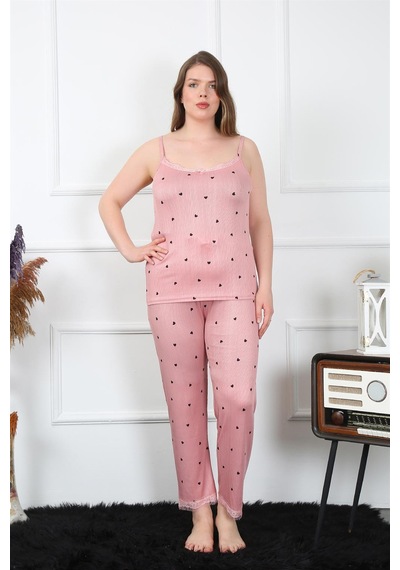 Akbeniz Kadın Büyük Beden Somon İp Askılı Pijama Takım 202196 Somon