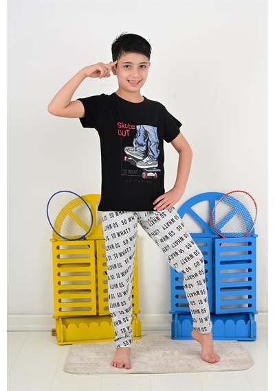 Vitmo erkek çocuk kısa kollu pijama takımı so what skate model siyah
