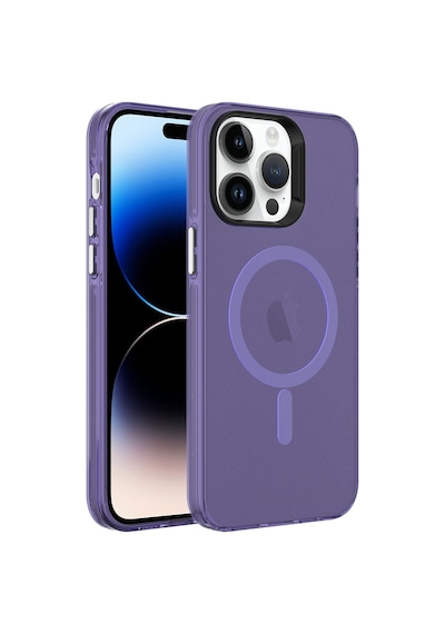 Apple Uyumlu iPhone 14 Pro Max Uyumlu Zore Magsafe Şarj Özellikli Buzlu Transparan C-pro Sert Kılıf-derin M Derin Mor -