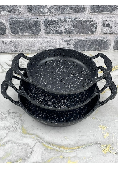 Mabeyn 3'lü Set Döküm Siyah Granit Sahan Tava 22cm-20cm-18cm 3lü