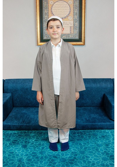 Açık Kahverengi Buhara Yaka Namaz Elbisesi Erkek Çocuk Cübbe Kahverengi