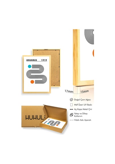 Doğal Ahşap Çerçeveli Geometrik Desenli Tablo - Canlı Tonlar Huhu1101