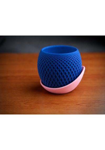 3d Baskı Küre Saksı - Kafes Dokulu İki Parçalı Dekoratif Saksı - Mavi-pembe