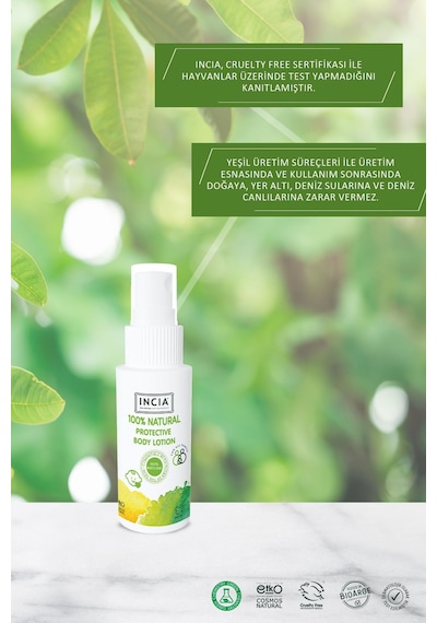 INCIA %100 Doğal Koruyucu Vücut Losyonu Sprey Yenidoğan Bebek Çocuk İçin Limon Okaliptus Vegan 50 ml