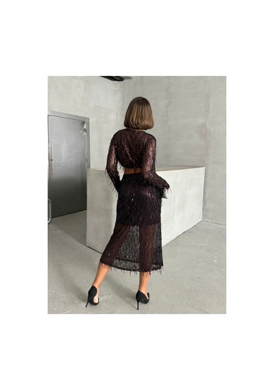 Verymoda Tüy Pullu Etek F1621 Siyah Bordo