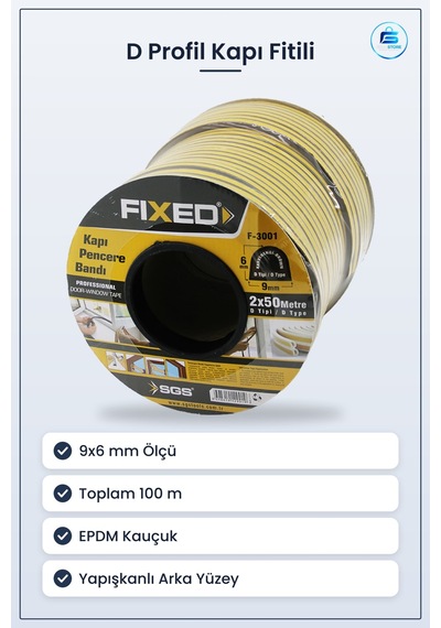 Kapı Pencere Bantı D Profil Fitil 9x6mm Kahverengi 100m 2x50m Epd 100 M