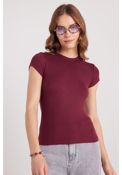 Tudors Kadın Regular Fit Klasik Kesim Bisiklet Yaka Viskon Kumaş Ultra Soft Bordo Tişört-37793 Bordo