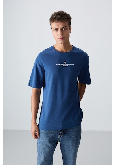 Tommy Life Parlament Pamuklu Kalın Yumuşak Dokulu Oversize Fit Baskılı Erkek T-shirt - 88321 Parlament