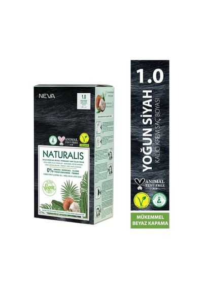 Nevacolor Naturalis Vegan Amonyaksız Yoğun Siyah 1.0 Kalıcı Krem Saç Boyası Seti
