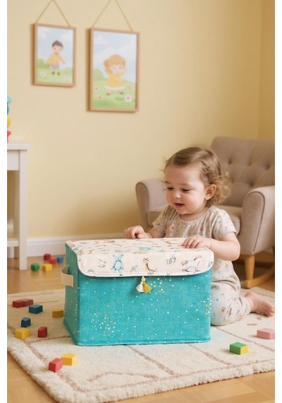 Baby Çok Amaçlı Kapaklı Kutu Düzenleyici Maxi Mavi 35x24x23 Gri-beyaz