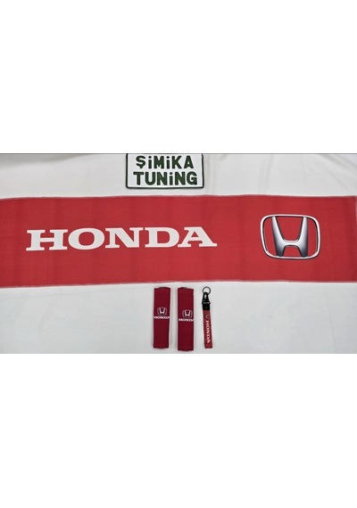 Honda Kırmızı Otomobil Torpido Havlusu Ve 2'li Kemer Kılıfı Ve 2'li Araç Tutamaçı
