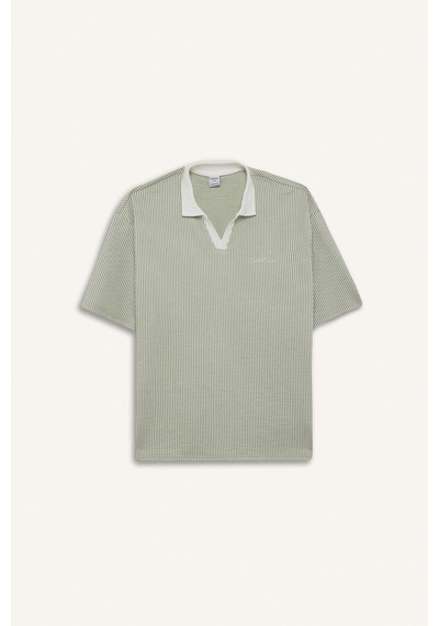 Defacto - Dokulu Boxy Fit Polo Tişört F8351AX25AU