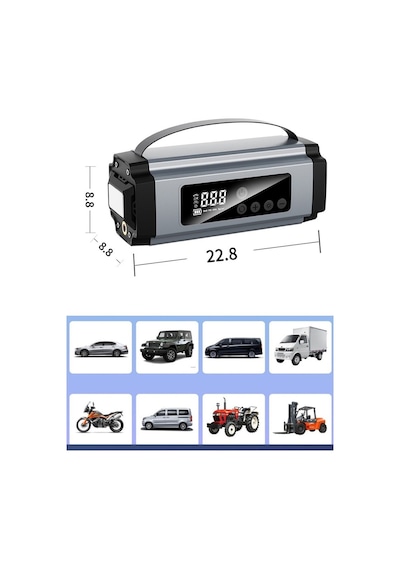 Jump Starter Car Air Pump Akü Takviye Cihazı Lastik Şişirme Pompası Led Işıklı Powerbank